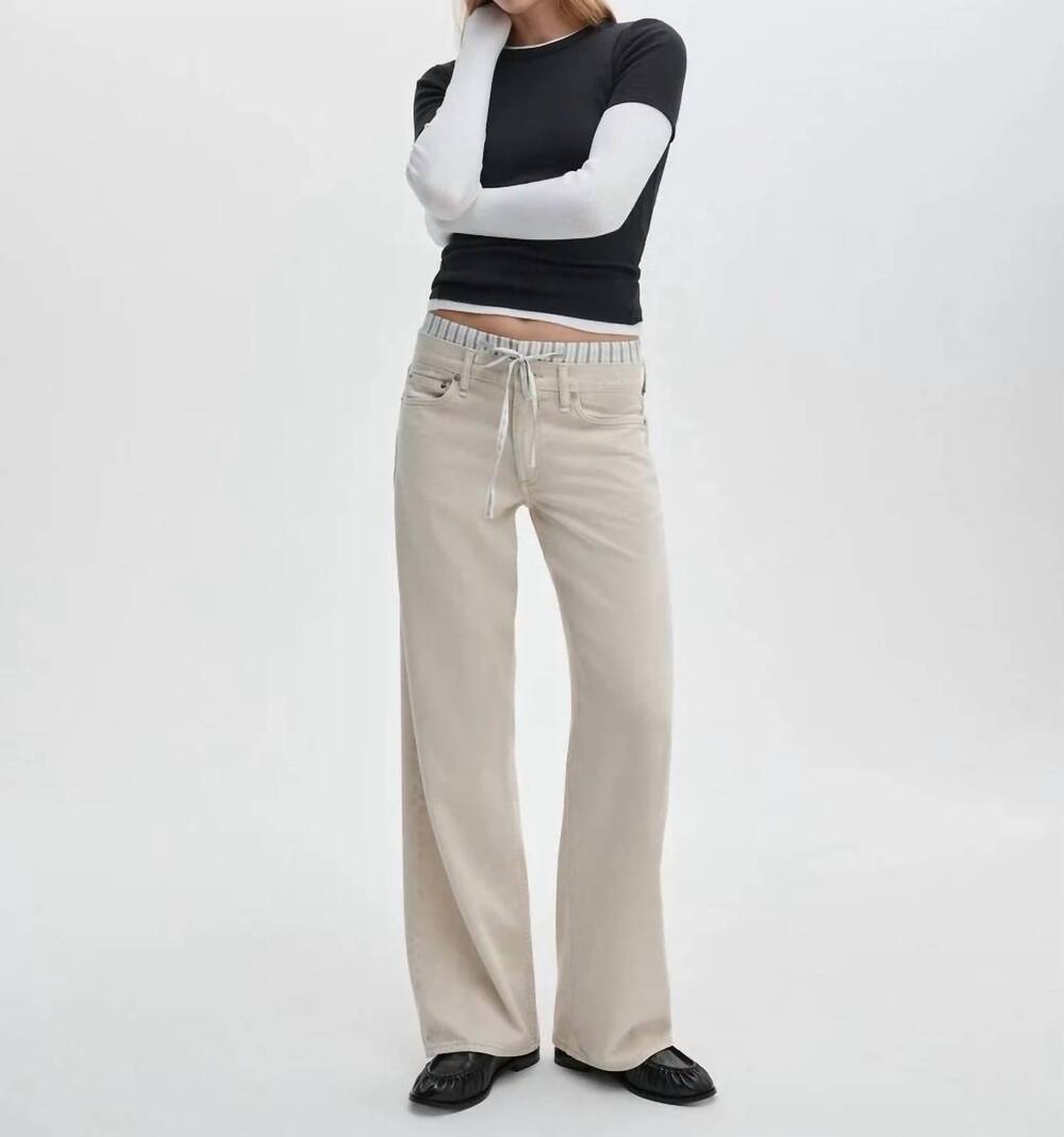 NEW RAG & BONE saige relaxed straight boxer jeans in sand stone stripe